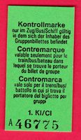 KARTON KONTROLLMARKE ZUG/BUS/SCHIFF, GRUPPENBILLETT, 1.KLASS