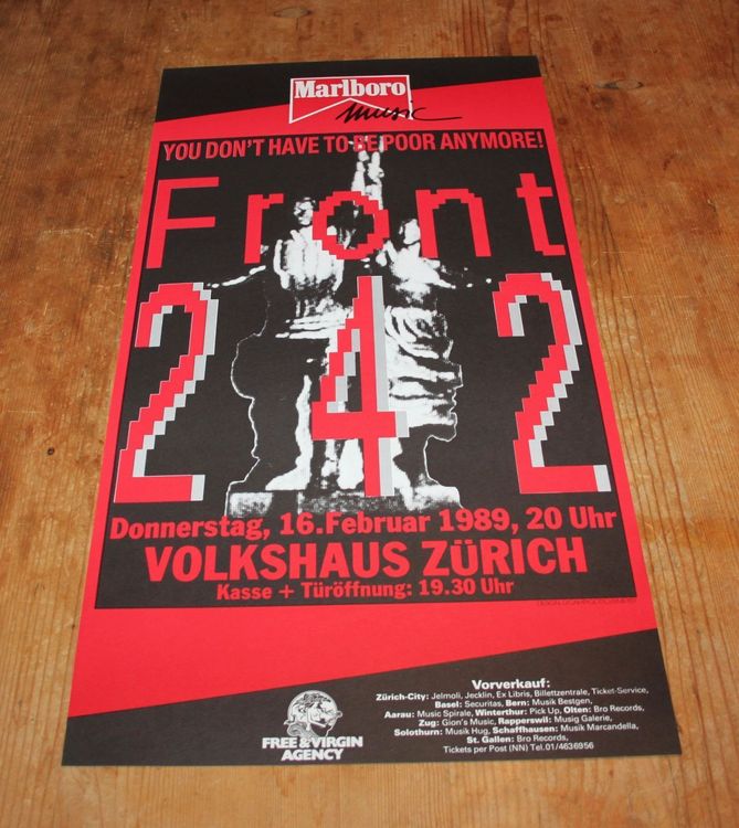 FRONT 242 Konzert Poster 1989 ZURICH (Gebraucht) in Pfaffhausen für CHF ...