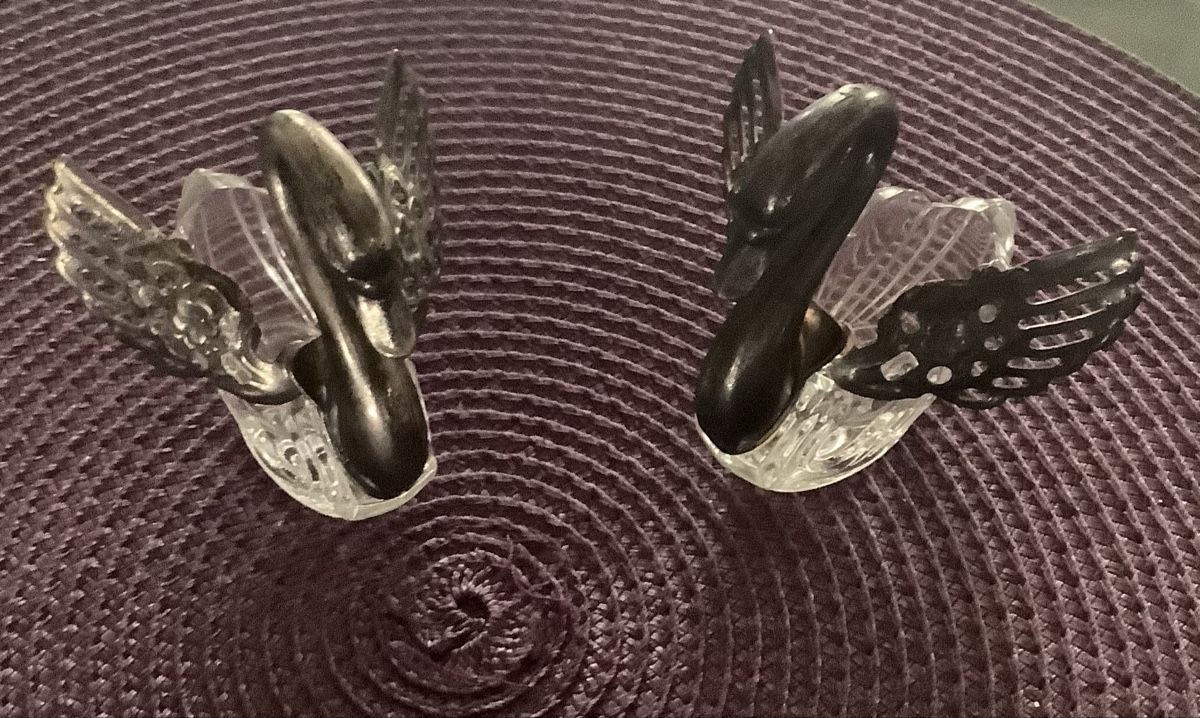 Figuren: 2 VINTAGE SCHWÄNE GLAS, METALL – Gebraucht aus Adlikon b.Regensdorf von Crystaldragon09 8