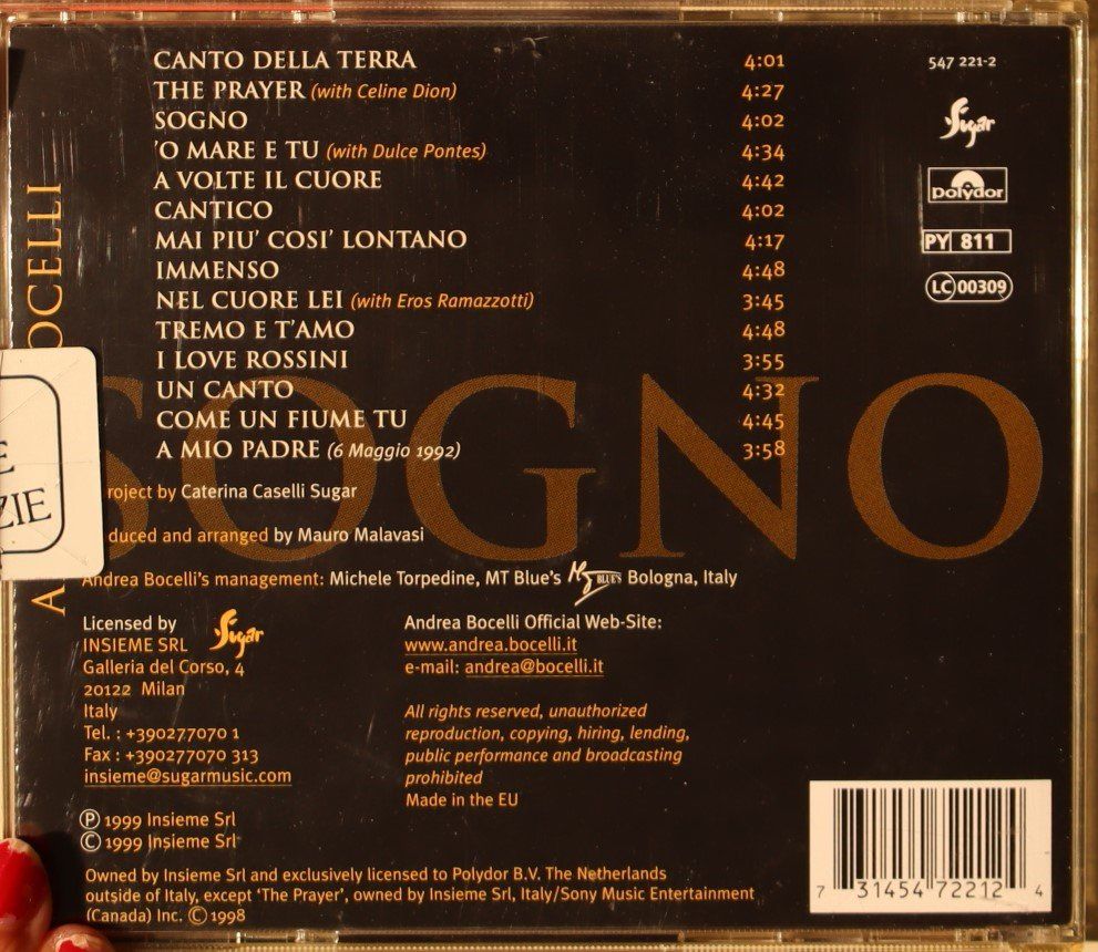 CDs: Andrea Bocelli – Sogno – D'occasion à Luzern par CONTENTI 2