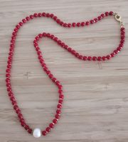 Halskette mit gepressten Korallen, Sommer Schmuck