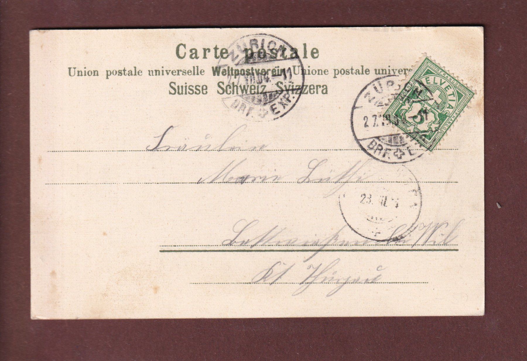Cartoline postali: ZÜRICH - Quaibrücke - 1904 – Usato da Pully venduto da nicecards 1