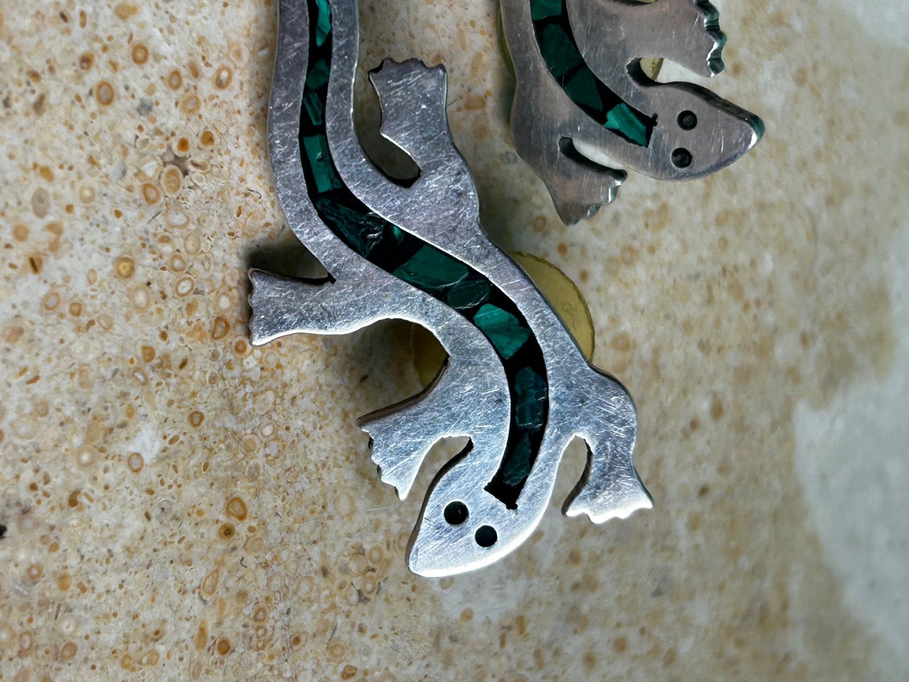 Ohrringe & -stecker: Gecko-Ohrringe Malachit Silber (gross) – Gebraucht aus Dittingen von Bijoubelle 2
