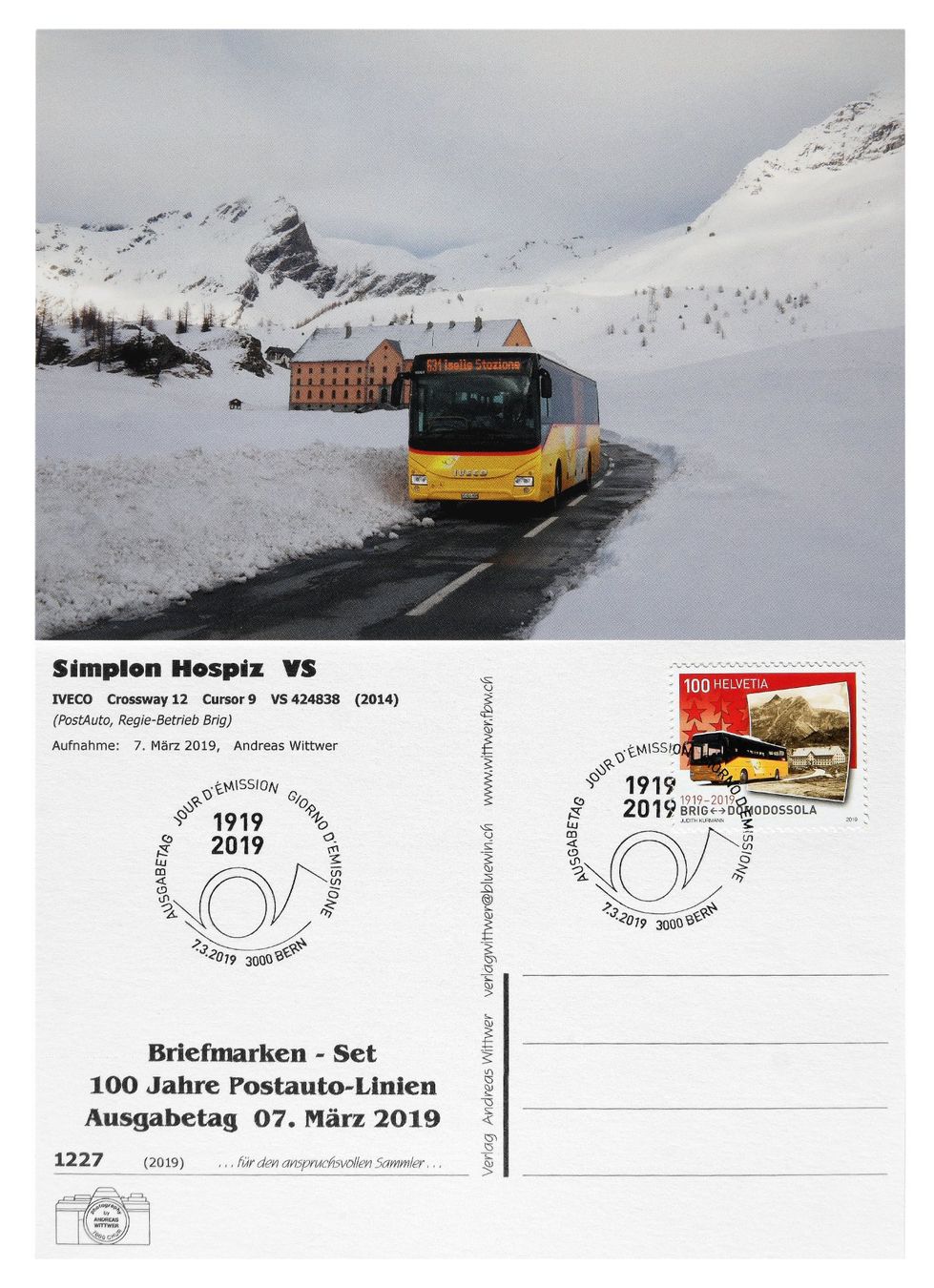 Cartoline postali: Simplon Hospiz VS Ersttag Briefmarke Postauto IVECO Crossway – Nuovo (secondo la descrizione) da Bern venduto da AWiBe