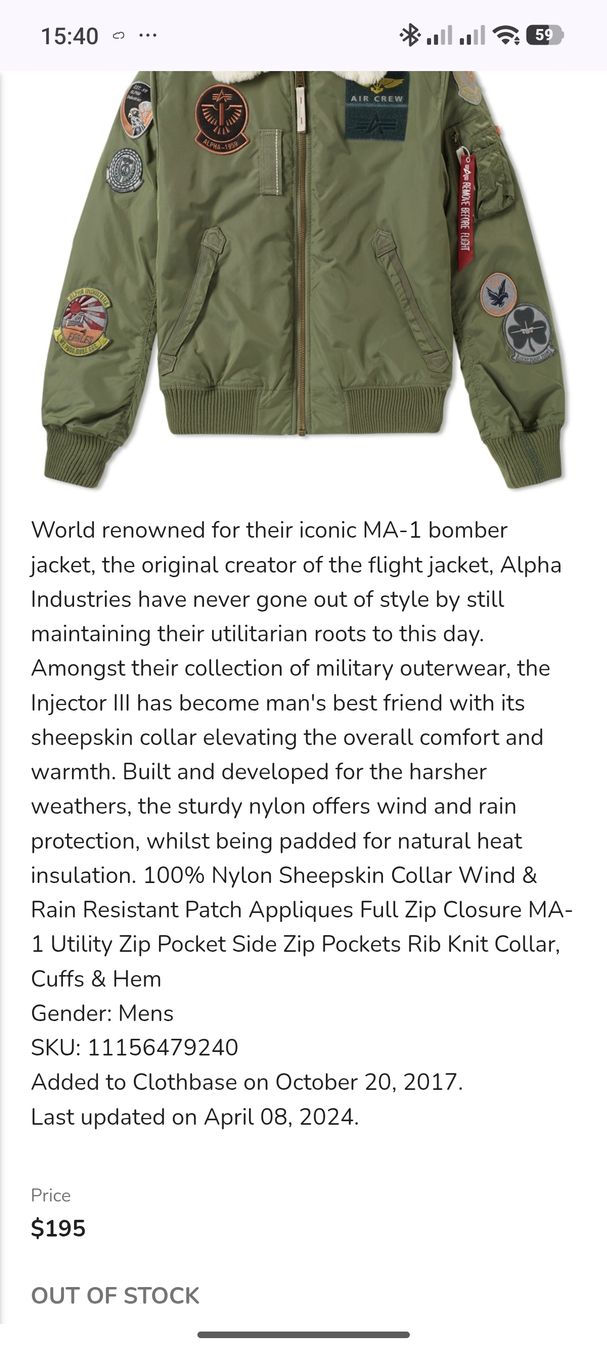 Alpha Industries Giacche: ALPHA INDUSTRIES Men's Injector Iii Patch Bomber Jacket Gr L – Nuovo (secondo la descrizione) da Zollbrück venduto da Turner5 8