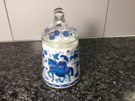 Antike Glasdose mit Jagdmotiven bemalt
