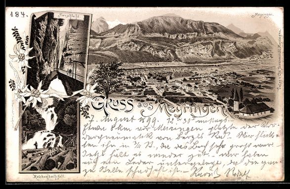 Cartoline postali: Litho Meyringen, Ortsansicht, Aareschluc – Usato da Berlin venduto da bartko-reher