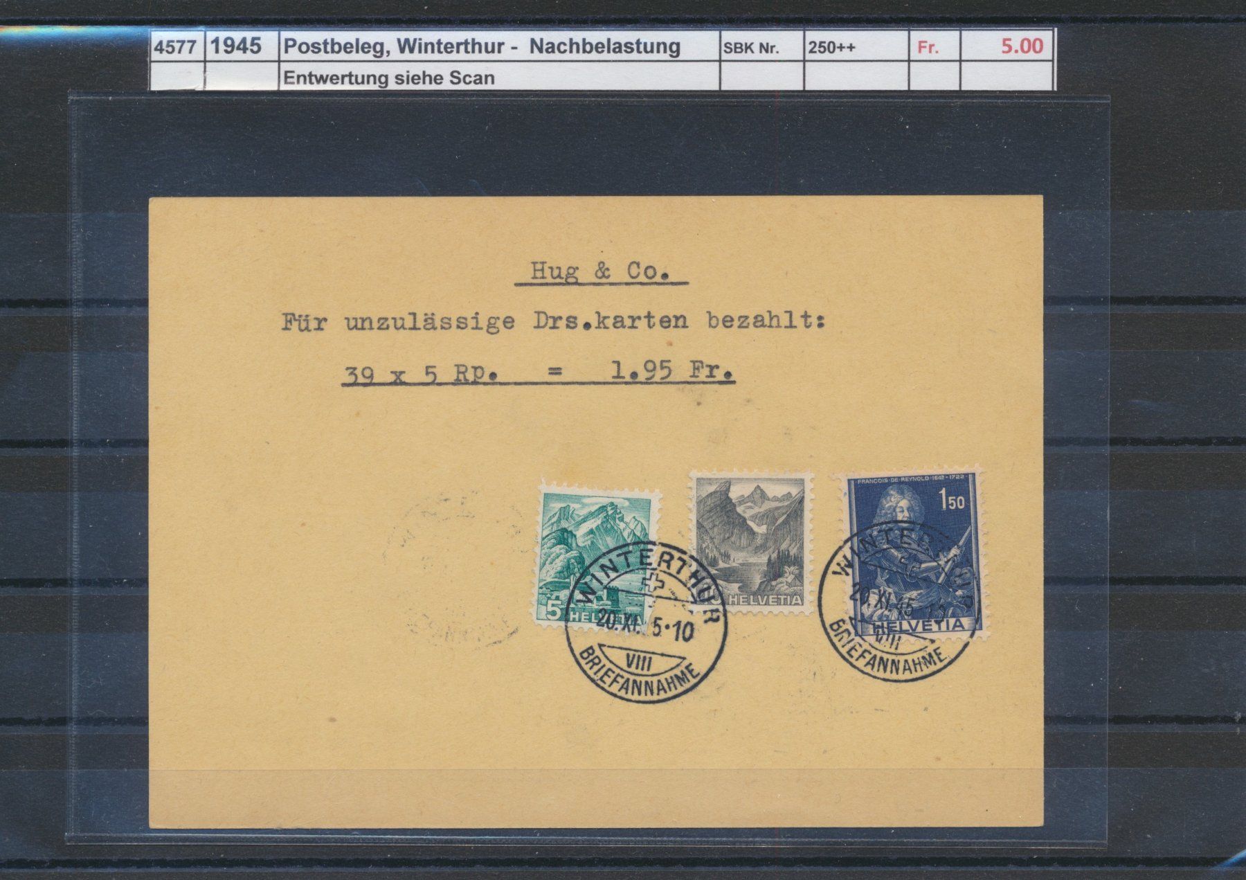 Tutti i francobolli: 1945 Postbeleg, Winterthur - Nachbelastung – Usato da Winterthur venduto da Zupogeru
