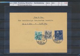 1945 Postbeleg, Winterthur - Nachbelastung