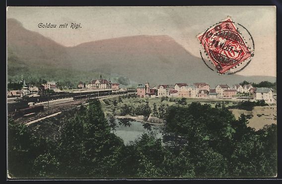 Cartoline postali: AK Goldau, Teilansicht mit Rigi, 1907 – Usato da Berlin venduto da bartko-reher