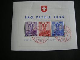 1936 BLOCK PRO PATRIA, ROTER STEMPEL 31.1.1937 VILLENEUVE