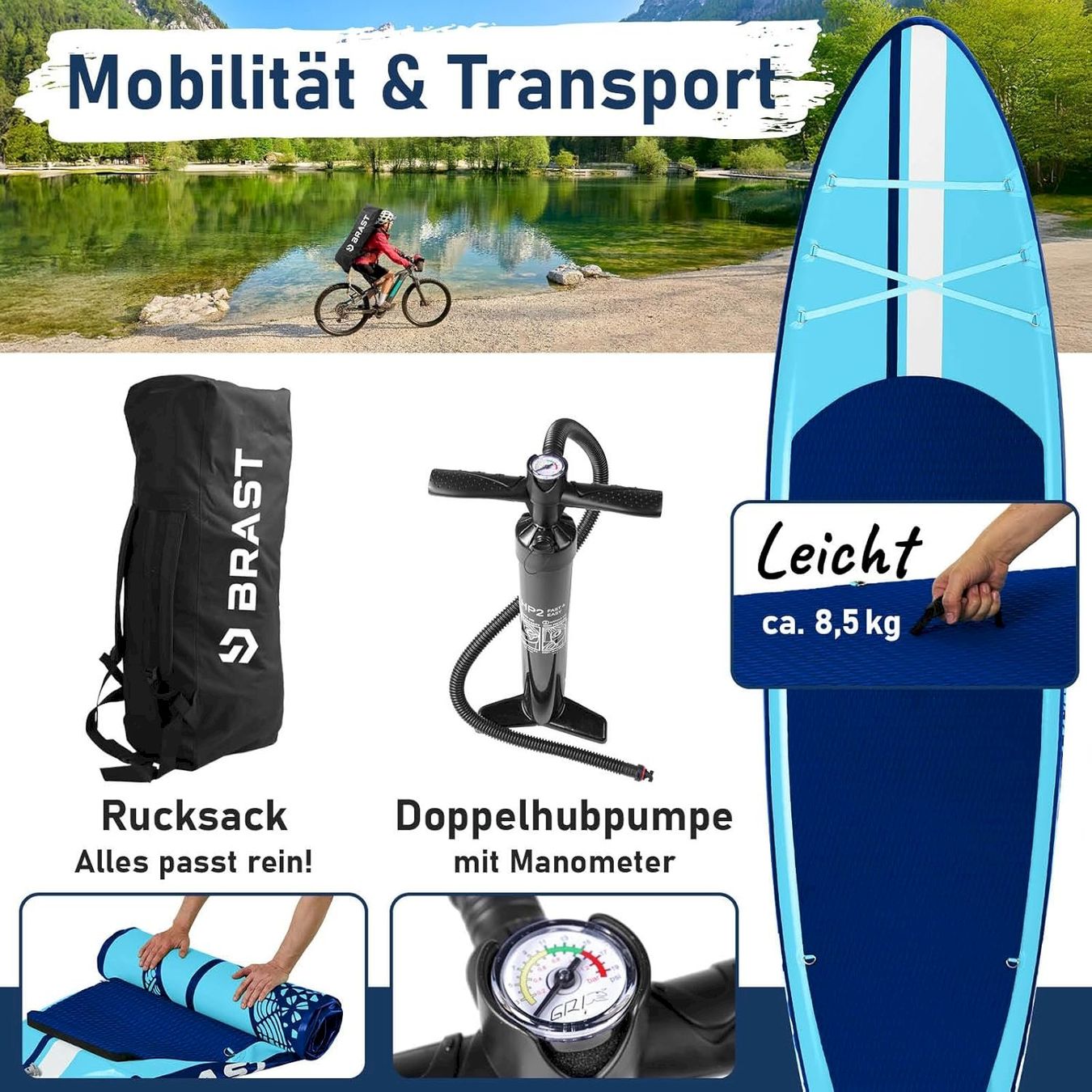 Surf: BRAST SHARK 320 SUP Board max 200kg blau – Neuf avec emballage d'origine à Bottighofen par zaap 3