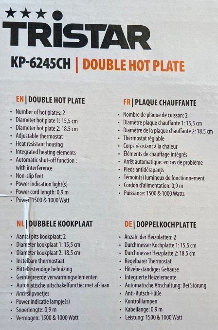 Cucine: Kochplatte Tristar KP-6245CH – Usato da Forch venduto da Rhino 2