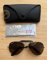 Ray-Ban Sonnen- / Fliegerbrille mit schwarzem Leder, silber