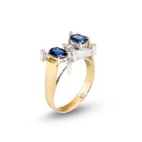 Vintage-Ring aus Gelb- und Weißgold mit Saphiren und Brillan