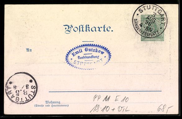 Ganzsachen: Litho Ganzsache PP11 E10: Stuttgart, Man – Gebraucht aus Berlin von bartko-reher 1