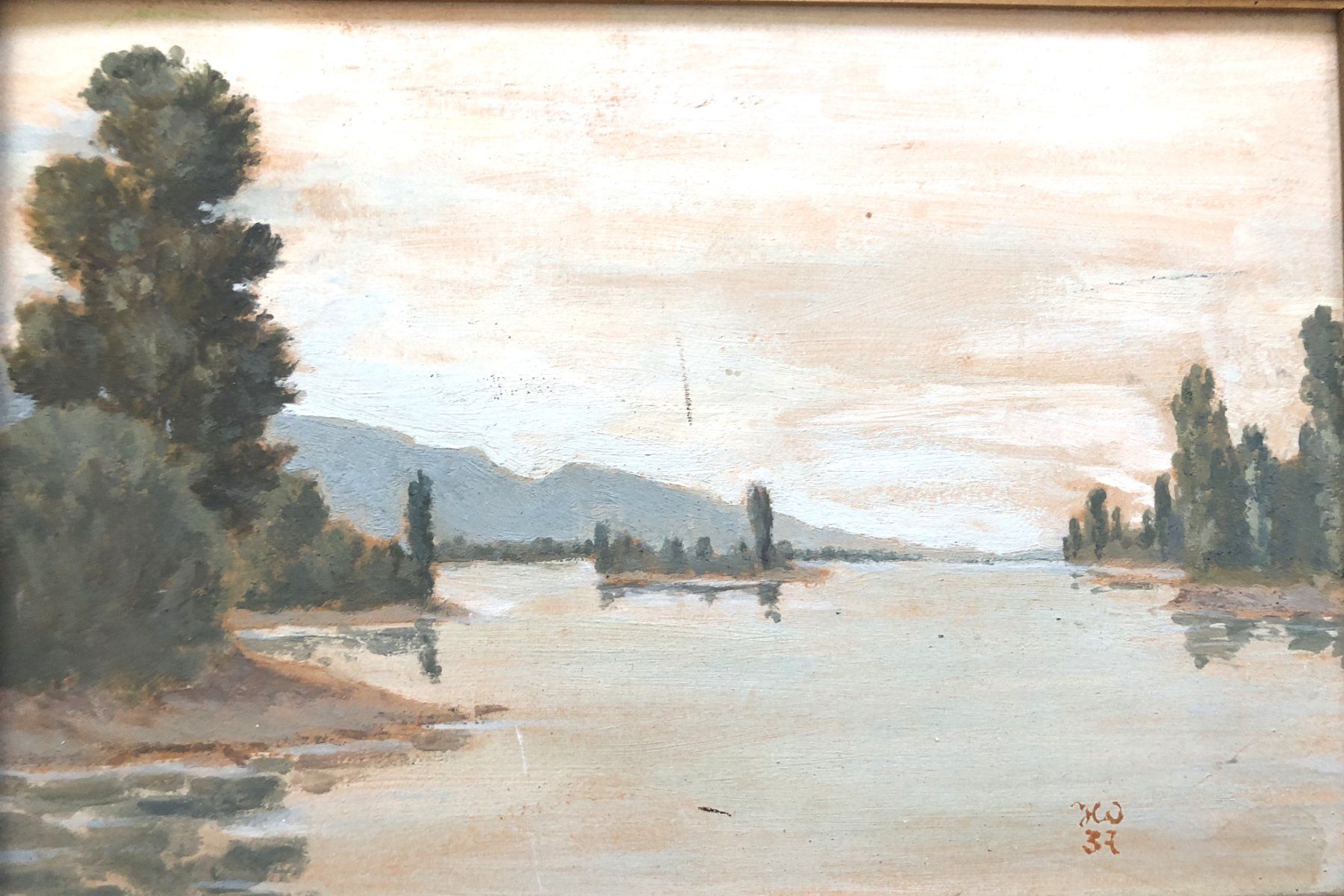 Dipinti: Ölgemälde - Flusslandschaft - monogrammiert und datiert '37 – Usato da Schaffhausen venduto da durruti 1