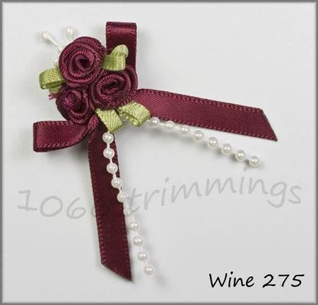 Noeud triple roses + perles BORDEAU