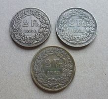 Schweiz ++ 2 Franken 1860/62/63, gute Erhaltungen