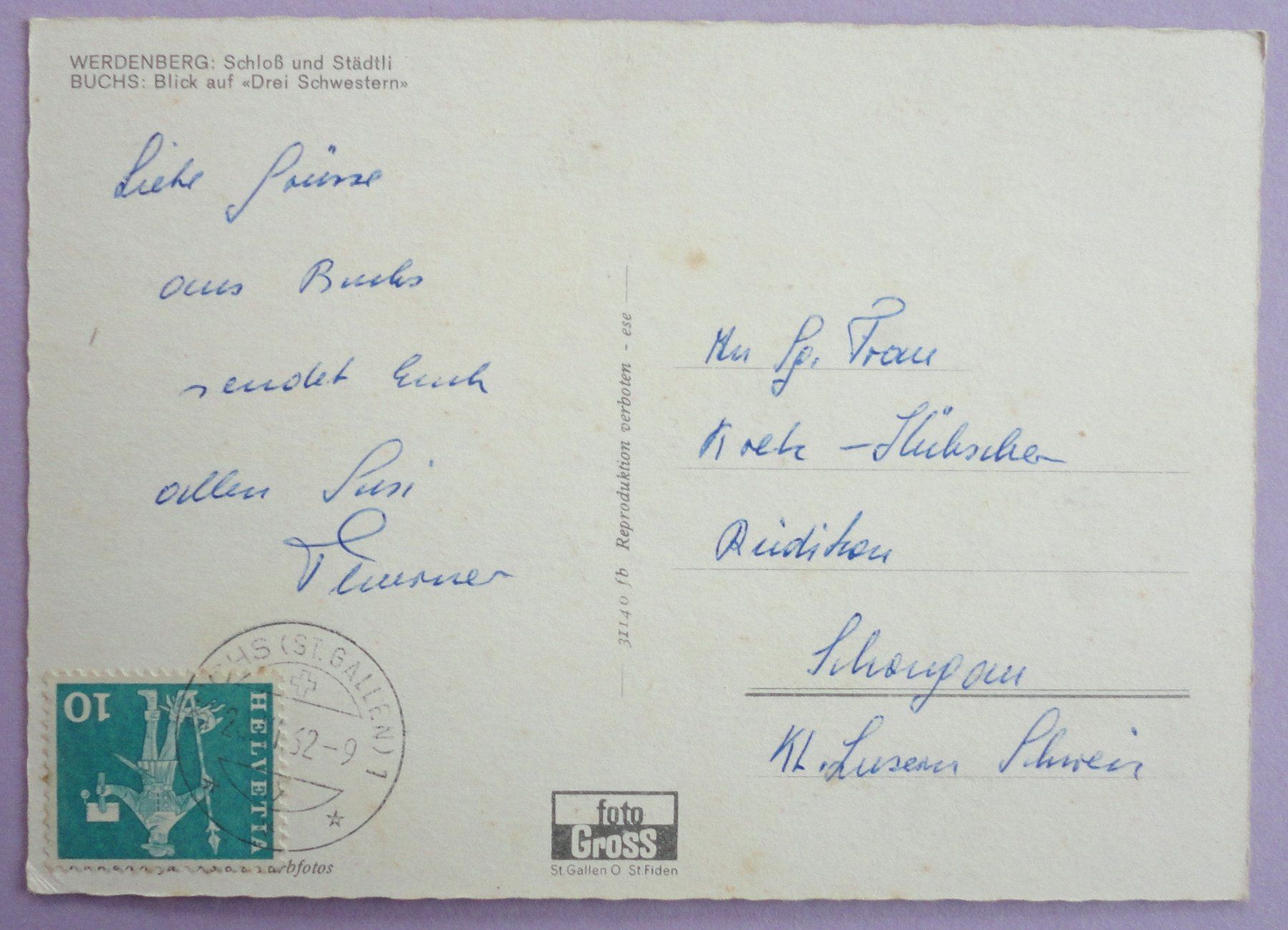Cartoline postali: Werdenberg - Buchs SG – Usato da Fétigny venduto da Billy2miny 1