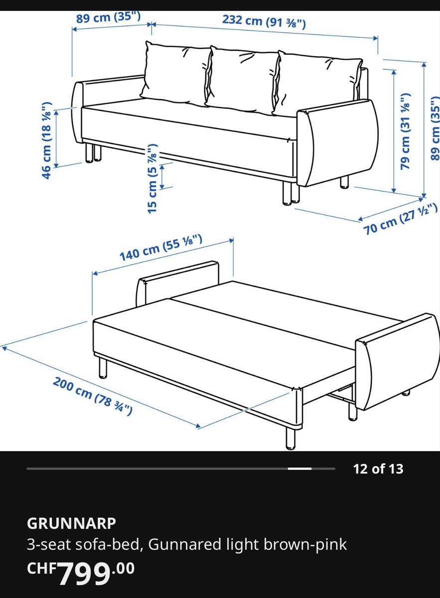 Ikea Sofas: Sofa bed IKEA GRUNNARP pink – Gebraucht aus Egg b. Zürich von jen_hm7m 4