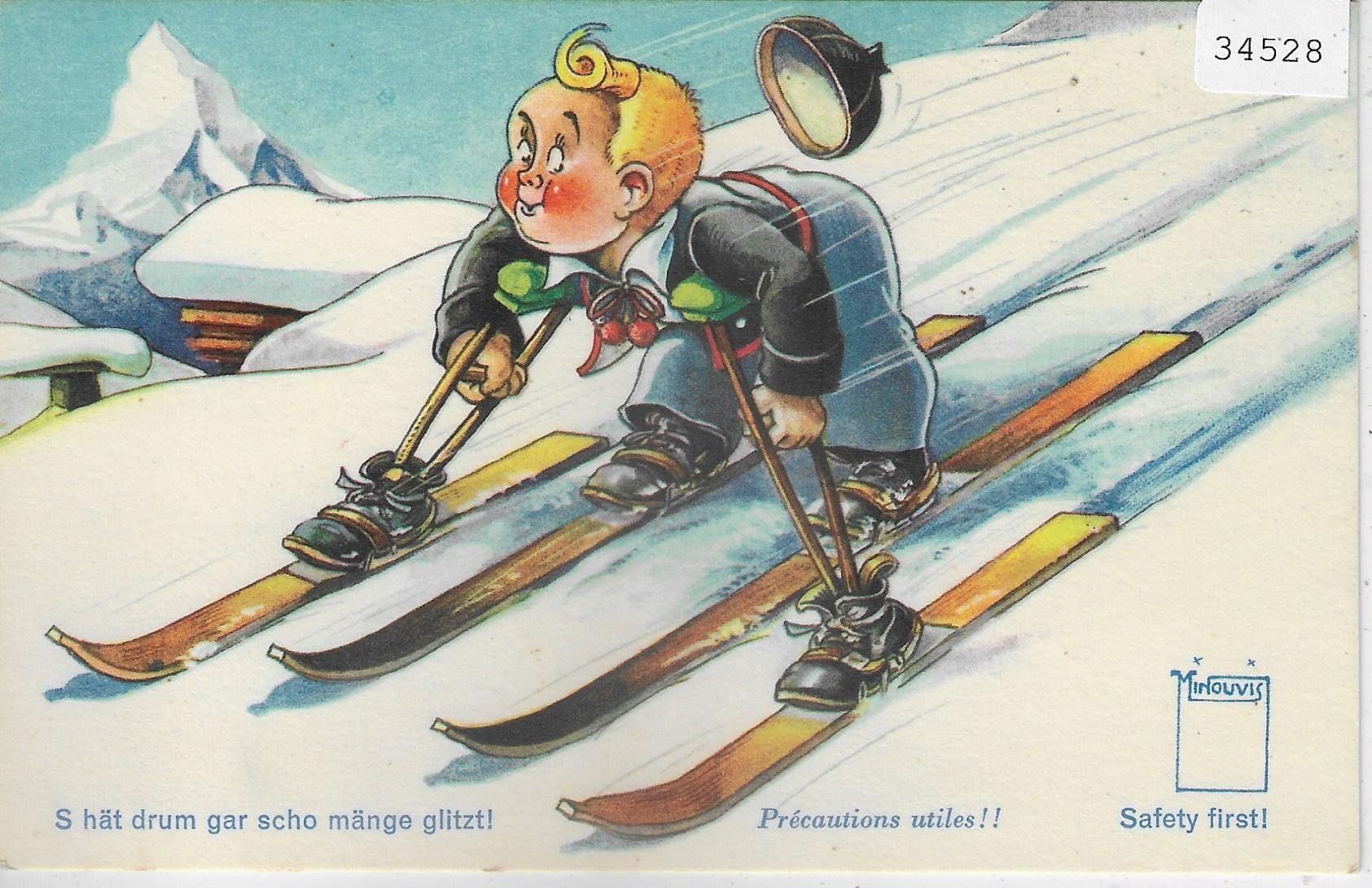 Ansichtskarten: Precautions utiles - Safety first - Skifahrer - Minouvis – Gebraucht aus Ettingen von Kartenplanet