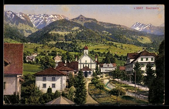 Cartes postales: AK Sachseln, Ortsansicht mit Kirche – D'occasion à Berlin par bartko-reher