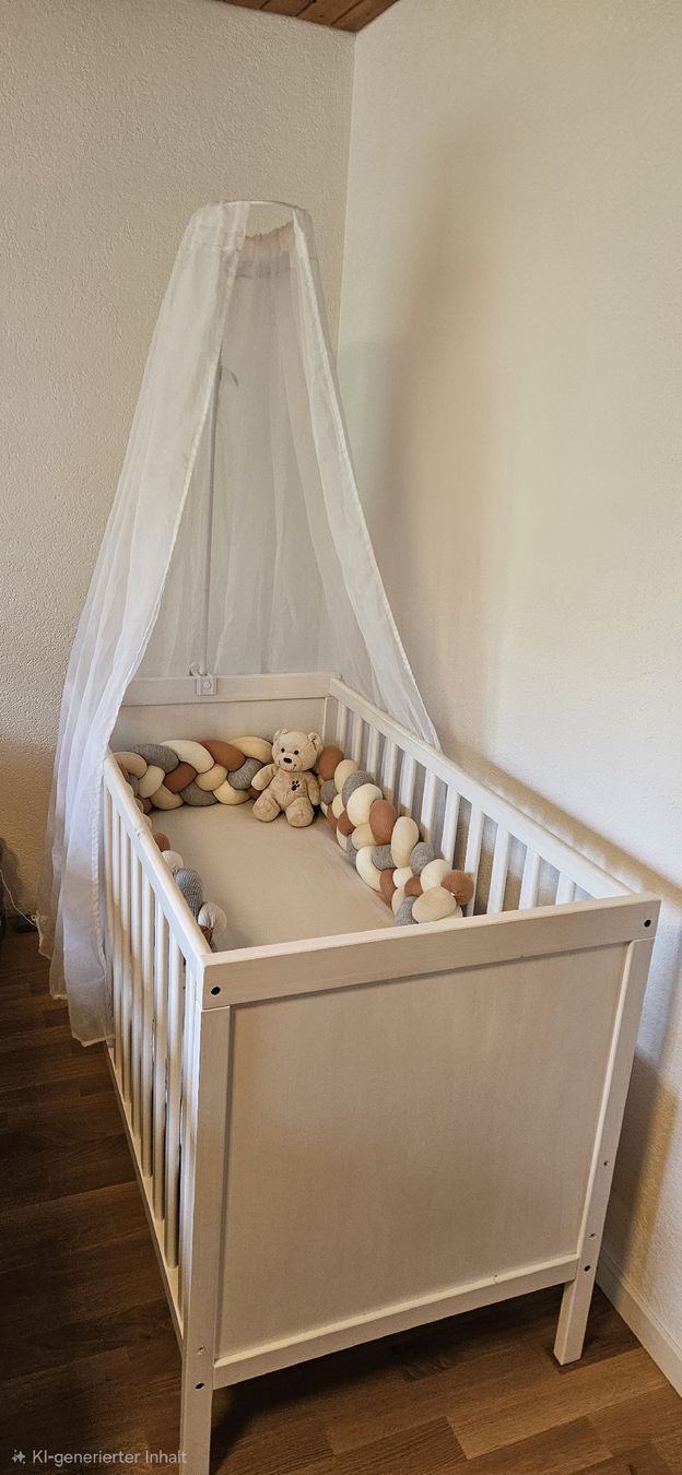 Babybett mit Himmel in gutem Zustand (Gebraucht) in Villigen für CHF 90 – nur Abholung auf Ricardo kaufen
