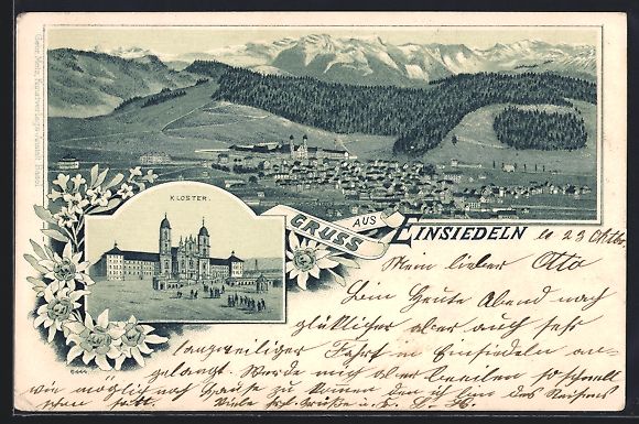 Cartes postales: Litho Einsiedeln, Kloster, Ortsansicht a – D'occasion à Berlin par bartko-reher