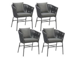 4er Set Gartenstühle Edel Look Geflecht im Rope-Design
