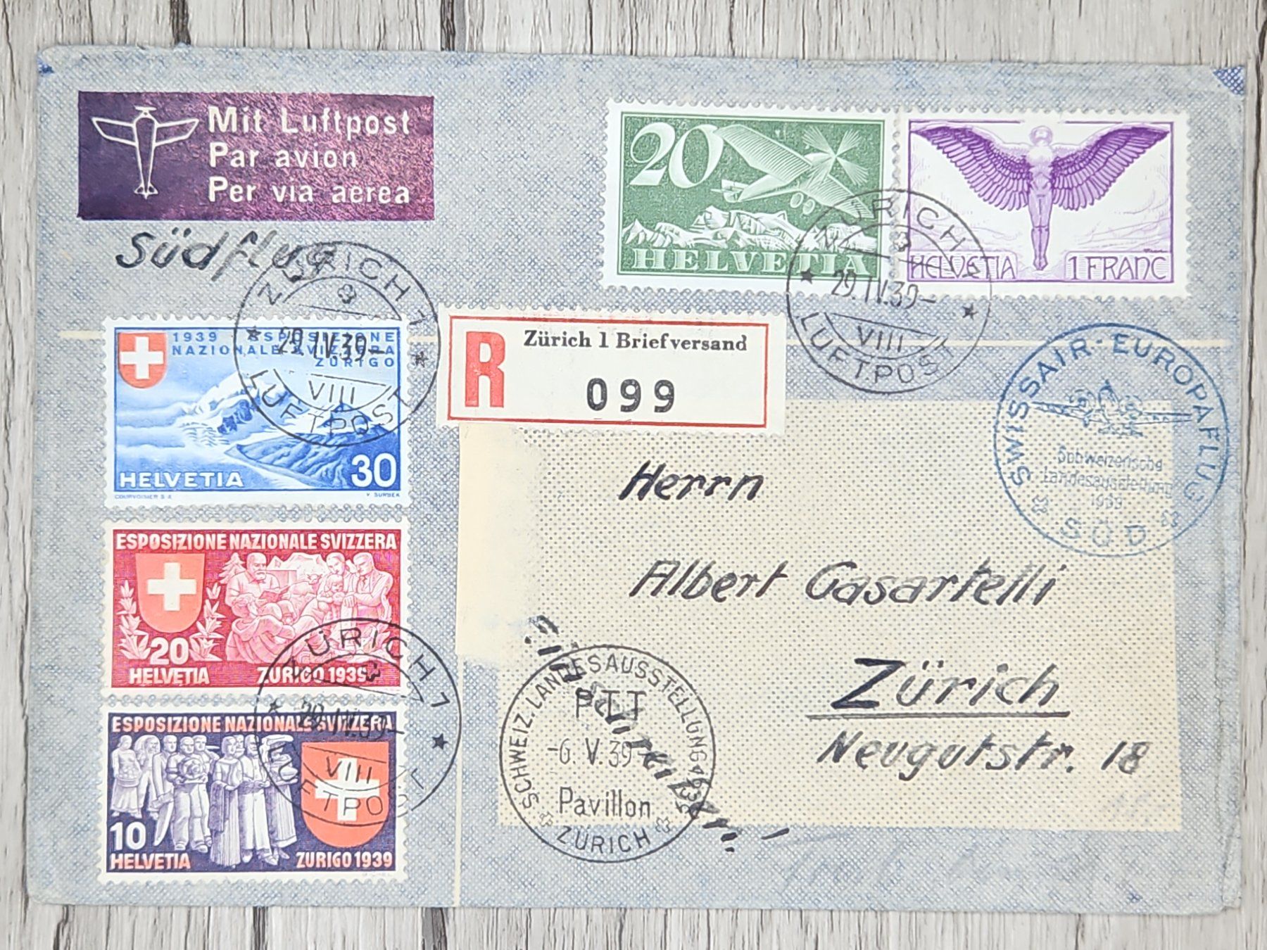 Tutti i francobolli: CL13 Enveloppe + Timbre Suisse 1939 – Usato da Cousset venduto da Patrick_Collections