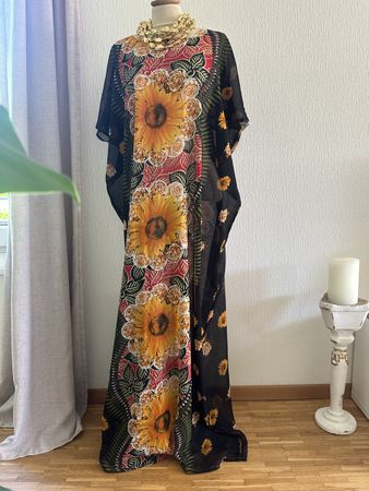 Robe Caftan long so 70´ s motif tournesol