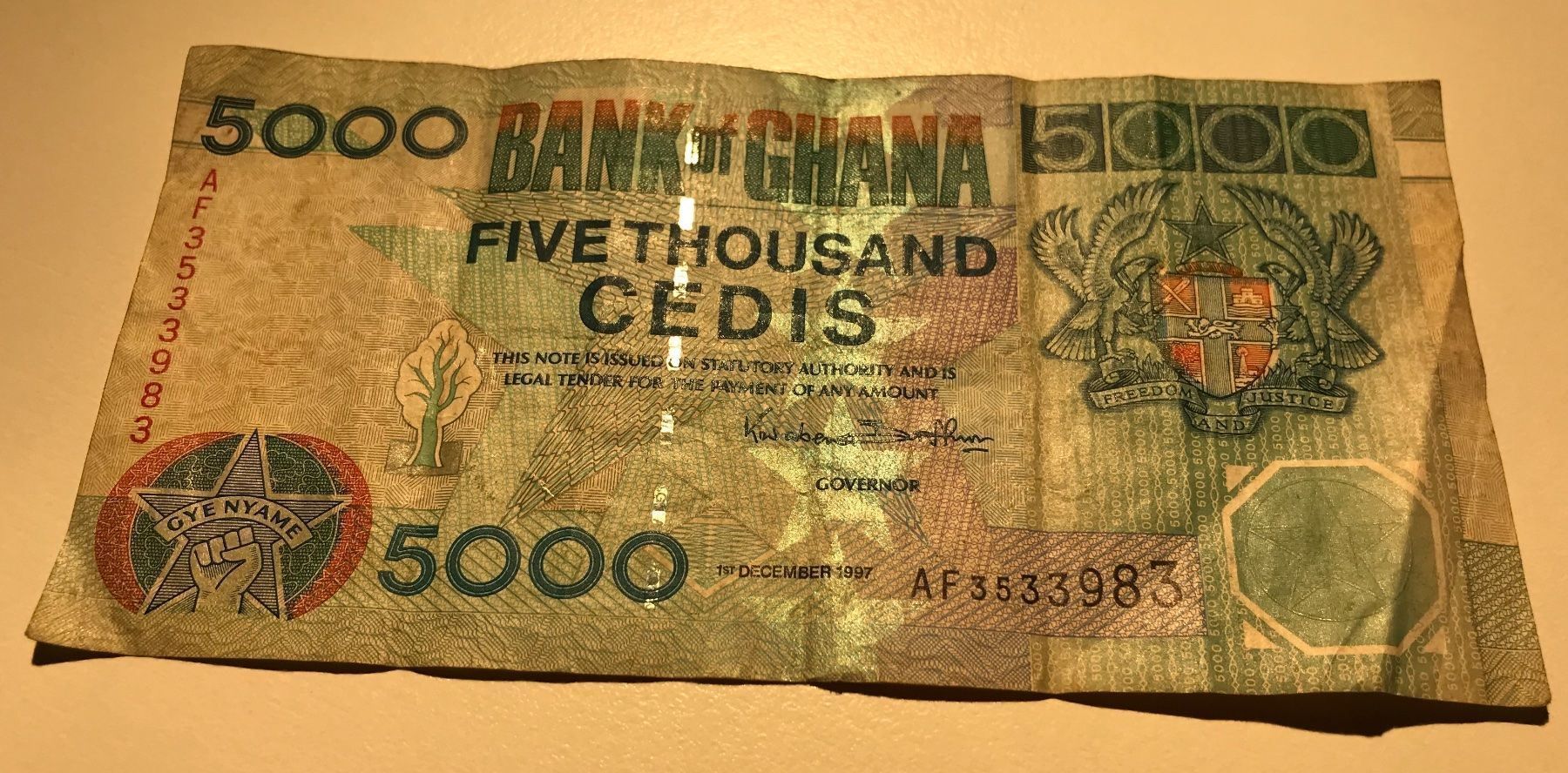 Banconote: Ghana 5000 Cedis 1997 – Usato da Algetshausen venduto da Carrhard