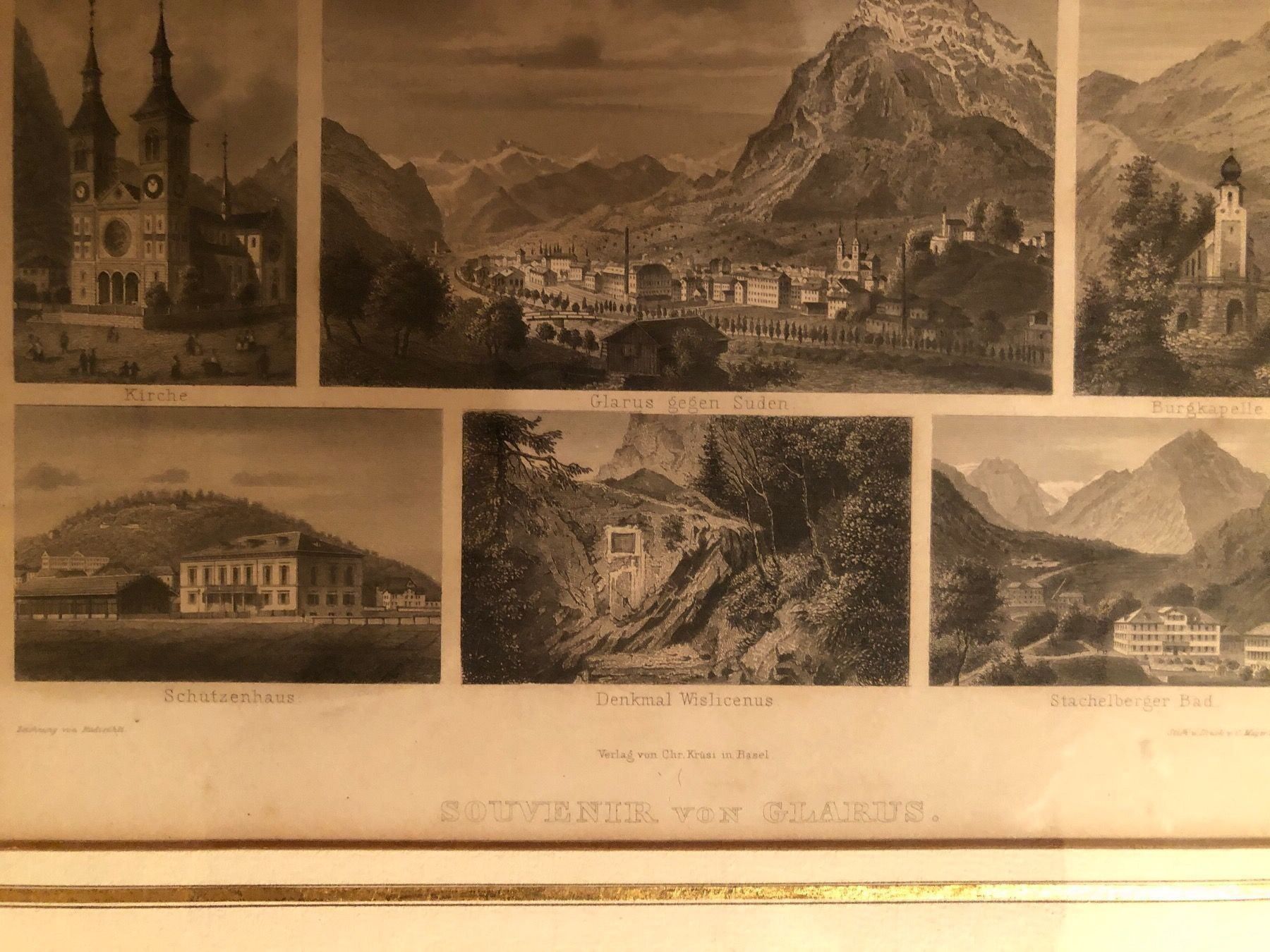 Poster & Bilder: Souvenir von Glarus. Antike Aquatinta. – Gebraucht aus Wald ZH von mlnt 7