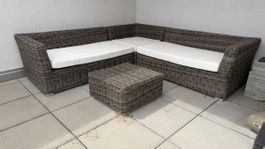 Polyrattan Gartenlounge L-Form inkl. Tisch & Kisse