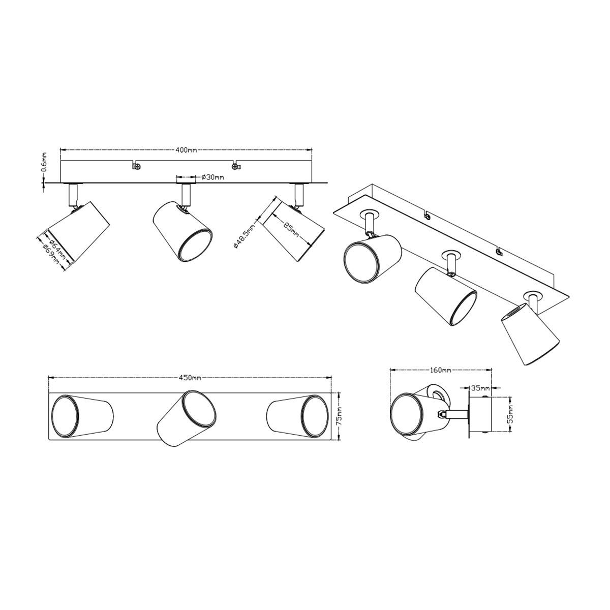 Lampade: LED Deckenleuchte, 3 Strahler, 1650 LM – Nuovo (secondo la descrizione) da Kreuzlingen venduto da Smart-Light 4