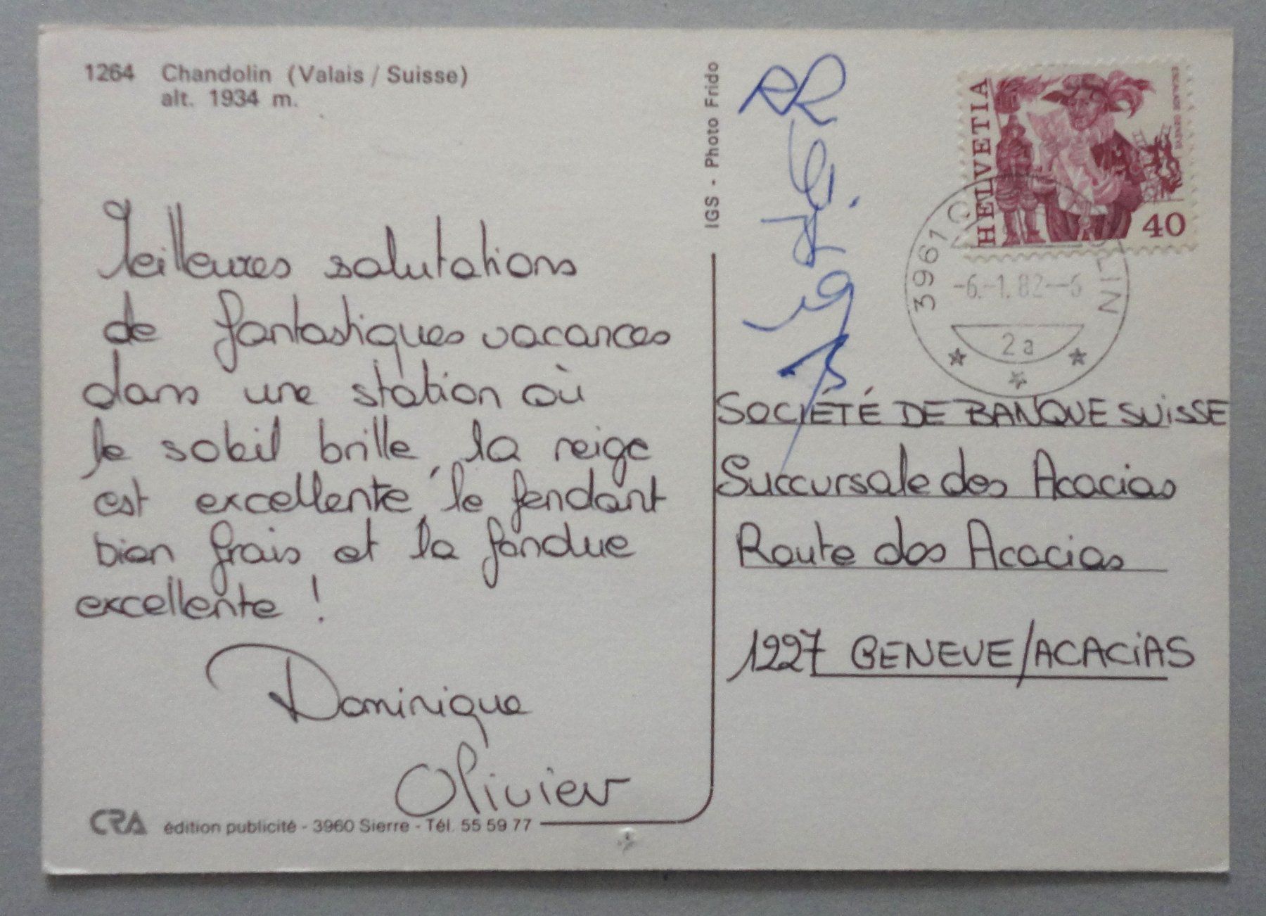 Cartoline postali: Chandolin, alt. 1934 m – Usato da Fétigny venduto da Billy2miny 1