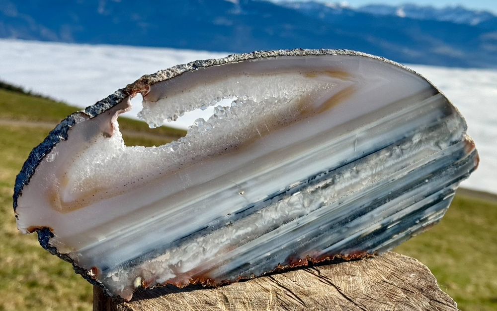 Naturstein Achatscheibe Groß Mit Buchenholzsockel Produktbild-Vorschau 9
