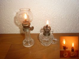 Zwei süsse Petrollämpchen aus Glas vintage klein