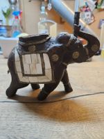 Deko Elefant Holz mit Messing und Knochen Intarsien (T1)