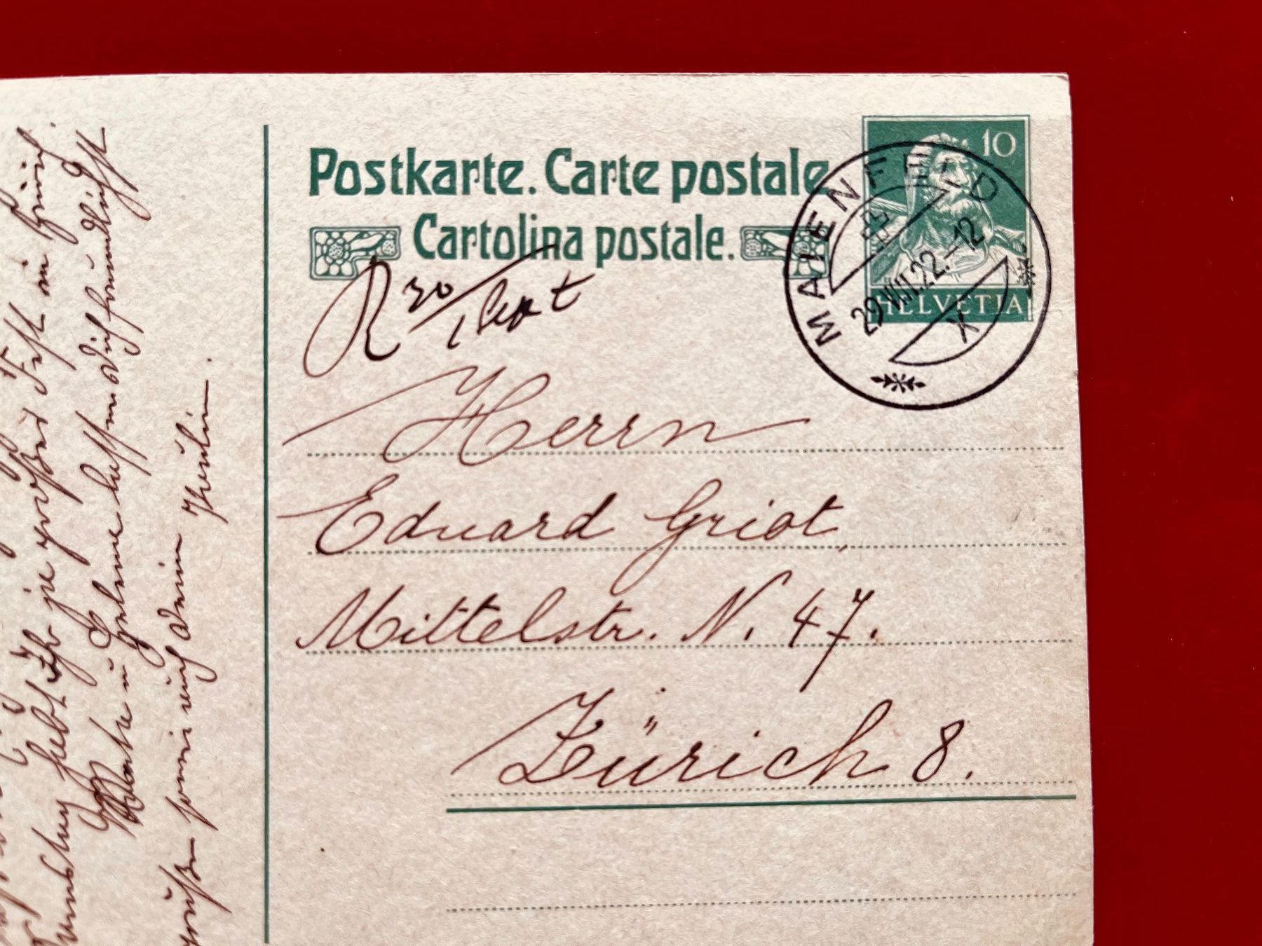 Cartoline postali: 4 Schweizer Postkarten, beschrieben, gestempelt von 1922 – Usato da Adliswil venduto da eri.40 2