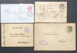 WÜRTTEMBERG: 4 Poststücke aus 1868–1893