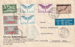 Schweizer Ballon-Flugpost 1939 Pilot Fred Dolder top Beleg !