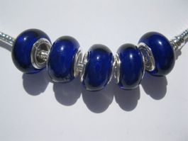 4 Grosslochperlen, Glas Beads dunkelblau 13mm