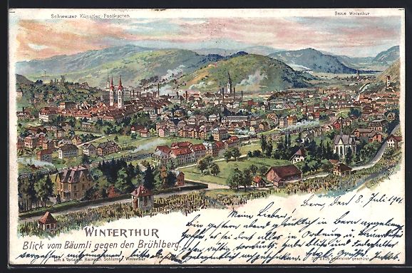 Cartoline postali: C. Steinmann: Winterthur, Blick vom Bäu – Usato da Berlin venduto da bartko-reher