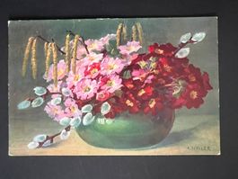 Künstler-Karte A. Haller Blumen  1916 (V472)