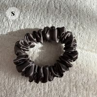 16# dark gray 100% Mulberry Silk Scrunchie Size S - NEW