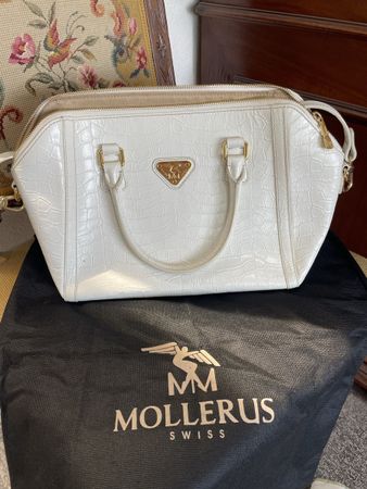 Original Mollerus Switzerland Handtasche Weiss Kroko-Look