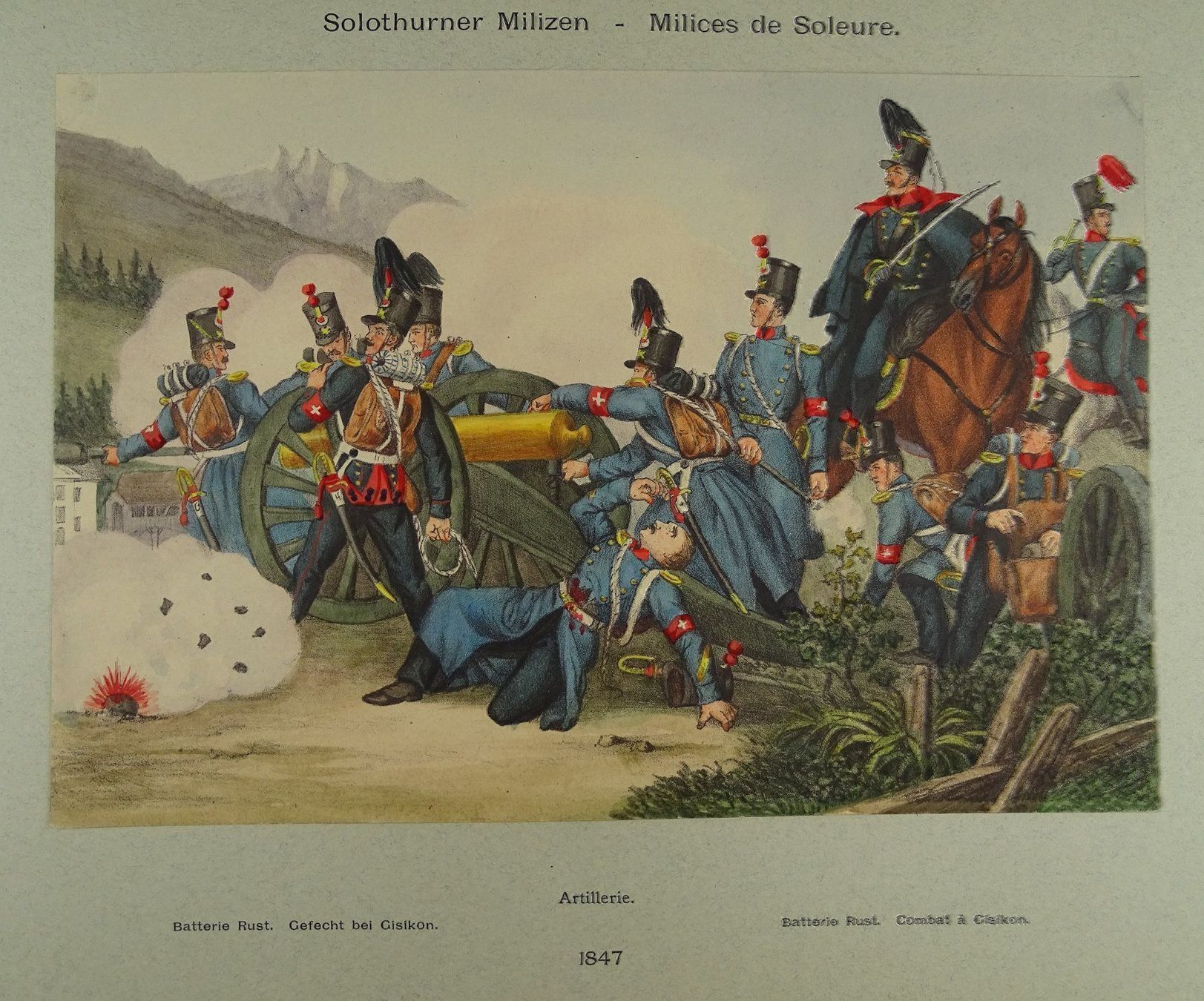 Grafica & Litografie: SOLOTHURNER MILIZEN LITHOGRAPHIE UM 1890 – Usato da Grüningen venduto da Kartensammler