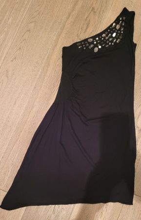 Schickes, asymmetrisches, schwarzes Partykleid mit Strass, M